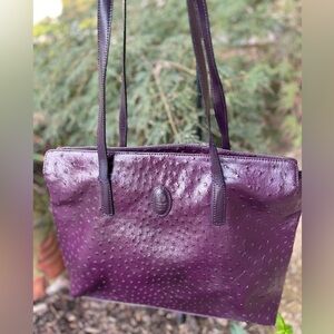 MAXIMA MILANO FAUX LEATHER HANDBAG PURPLE OSTRICH EMBOSSED CLASSIC TOTE PURSE